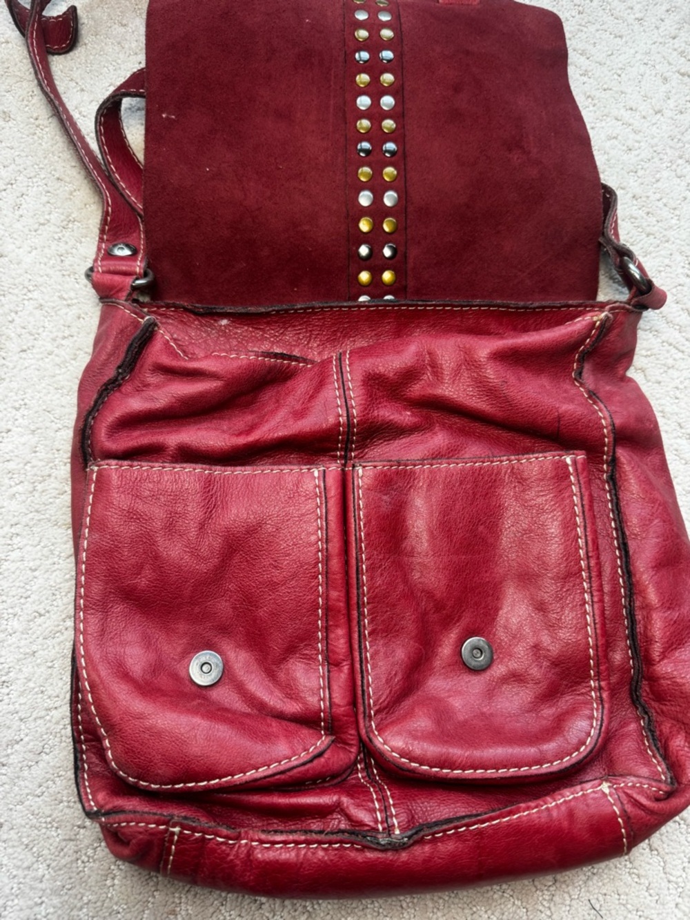 Patricia Nash Red Leather Studded Crossbody Bag - Picture 3 of 10